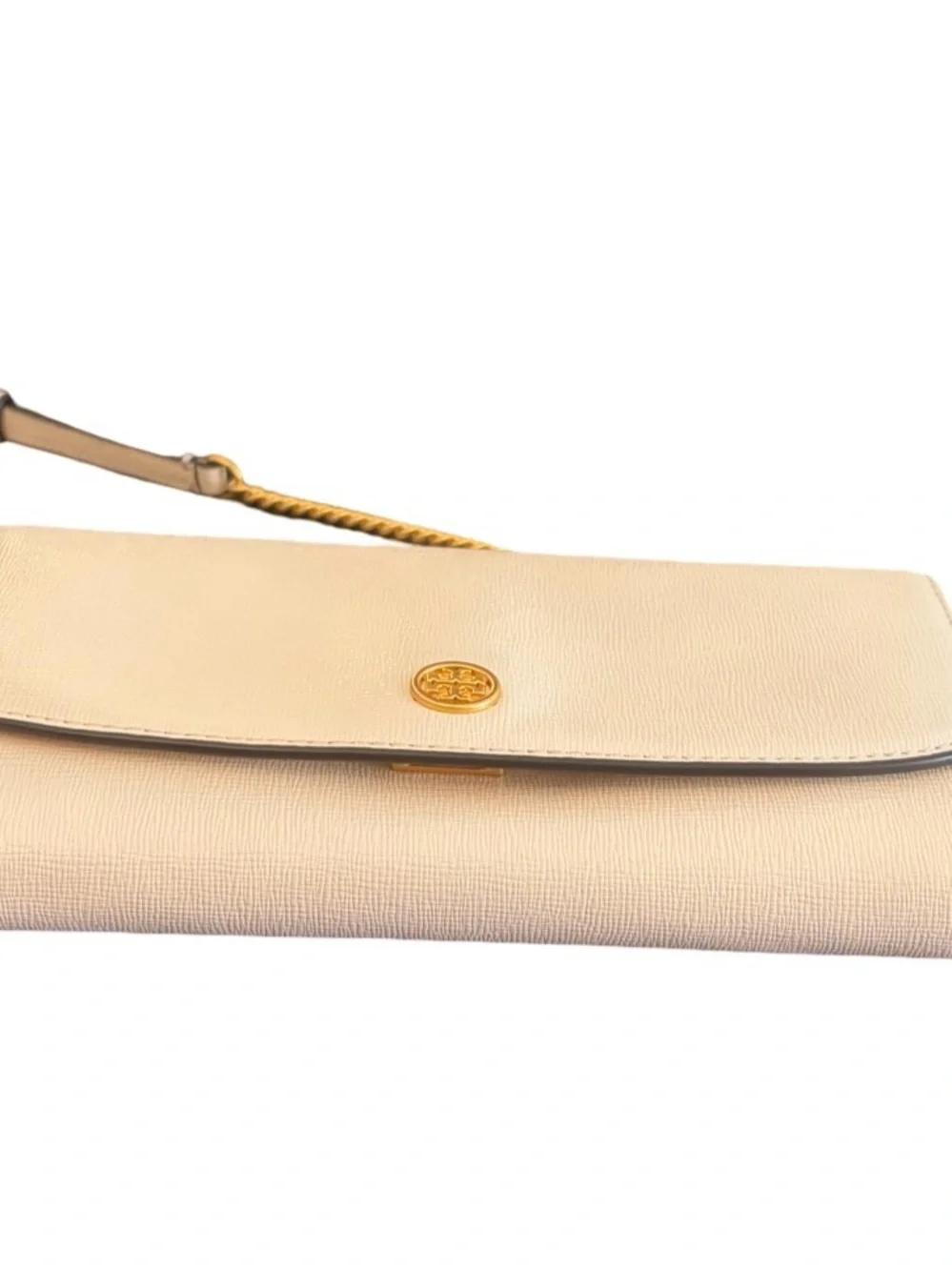 Tory Burch Robinson Cream Crossbody Saffiano  Leather Wallet Bag Gold Chain